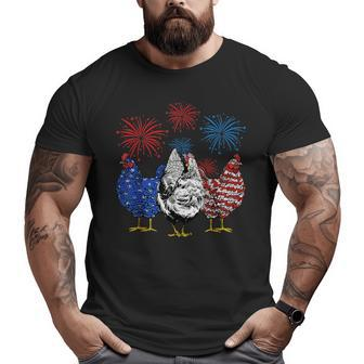 Funny Chickens American Flag Patriotic Farmer 4Th Of July Patriotic Funny Gifts Big and Tall Men Graphic T-shirt | Mazezy