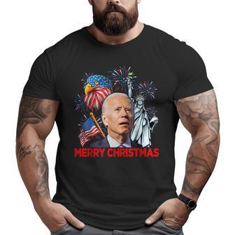 Funny Xmas Joe Biden Merry Christmas Funny 4Th Of July Big and Tall Men Graphic T-shirt | Mazezy