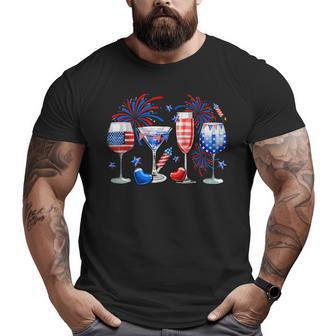 Happy 4Th Of July Wine Glasses Usa Flag Drinking Party Women Drinking Funny Designs Funny Gifts Big and Tall Men Graphic T-shirt | Mazezy