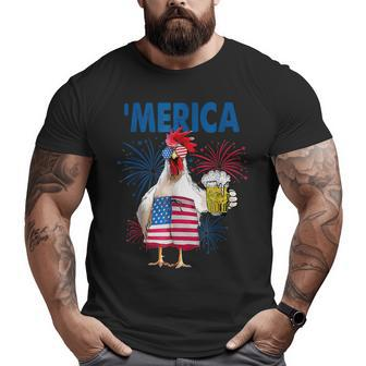 Merica Funny Chicken With Beer Usa Flag 4Th Of July Beer Funny Gifts Big and Tall Men Graphic T-shirt | Mazezy