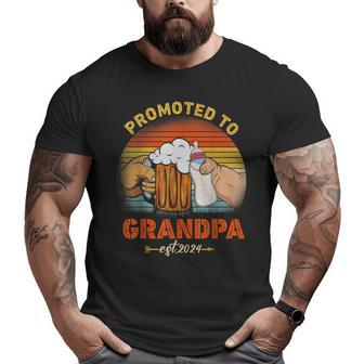 Promoted To Grandpa Est 2024 Fathers Day Vintage Grandpa Funny Gifts Big and Tall Men Graphic T-shirt | Mazezy
