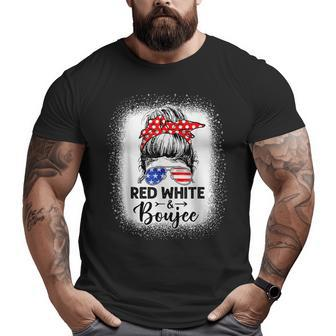 Red White And Boujee 4Th Of July Drinking Messy Bun Women Drinking Funny Designs Funny Gifts Big and Tall Men Graphic T-shirt | Mazezy