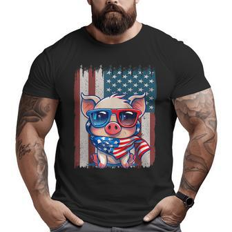 Retro American Flag Pig Dad Mom 4Th Of July Gifts For Mom Funny Gifts Big and Tall Men Graphic T-shirt | Mazezy