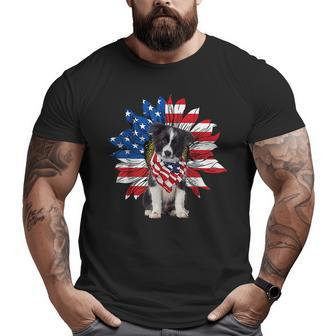 Sunflower American Flag Border Collie 4Th Of July Pratioctic Big and Tall Men Graphic T-shirt | Mazezy