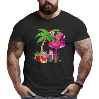 Tropical Pink Flamingo Christmas In July Summer Palm Tree Flamingo Funny Gifts Big and Tall Men Graphic T-shirt | Mazezy