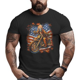 Us Flag Motorcycle Skeleton Biker 4Th July American Biker Funny Gifts Big and Tall Men Graphic T-shirt | Mazezy