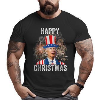 Xmas Merry Christmas Funny Happy 4Th Of July Anti Joe Biden Big and Tall Men Graphic T-shirt | Mazezy