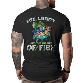 Bass Fish Fishing 4Th Of July Fourth American Flag Bass Dad Funny Gifts For Dad Big and Tall Men Back Print T-shirt | Mazezy