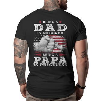 Being Dad Is An Honor Papa Is Priceless Us Flag First Pump Funny Gifts For Dad Big and Tall Men Back Print T-shirt | Mazezy