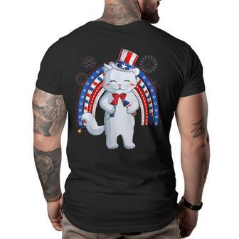 Cat Uncle Sam Hat Us Flag Fourth 4Th Of July Kids Girls Boys Funny Gifts For Uncle Big and Tall Men Back Print T-shirt | Mazezy