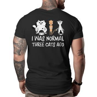 Crazy Cat Lady Funny Cats I Was Normal Three Cats Ago Big and Tall Men Back Print T-shirt | Mazezy