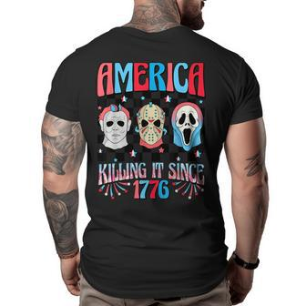 Funny America Killing It Since 1776 Horror 4Th Of July Usa IT Funny Gifts Big and Tall Men Back Print T-shirt | Mazezy