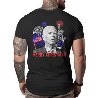 Funny Joe Biden Merry Christmas In July Usa Flag 4Th Of July Usa Funny Gifts Big and Tall Men Back Print T-shirt | Mazezy
