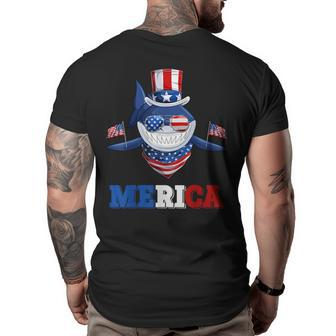 Funny Merica Shark American Flag Indepedence Day July 4Th Gifts For Shark Lovers Funny Gifts Big and Tall Men Back Print T-shirt | Mazezy