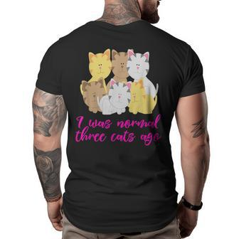 I Was Normal Three Cats Ago Crazy Cat Lady Big and Tall Men Back Print T-shirt | Mazezy