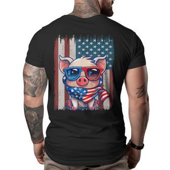 Retro American Flag Pig Dad Mom 4Th Of July Gifts For Mom Funny Gifts Big and Tall Men Back Print T-shirt | Mazezy