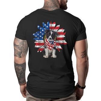 Sunflower American Flag Border Collie 4Th Of July Pratioctic Big and Tall Men Back Print T-shirt | Mazezy