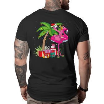 Tropical Pink Flamingo Christmas In July Summer Palm Tree Flamingo Funny Gifts Big and Tall Men Back Print T-shirt | Mazezy