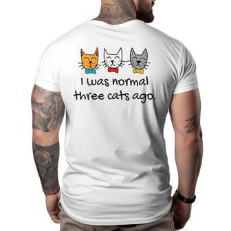 I Was Normal 3 Cats Ago Funny Crazy Cat Lady Gift For Women Big and Tall Men Back Print T-shirt | Mazezy