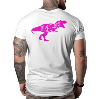 Kids 3 Year Old Birthday Girl Gift Dinosaur Three Rex Pink Dinosaur Funny Gifts Big and Tall Men Back Print T-shirt | Mazezy