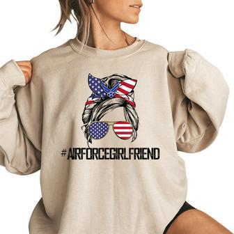 Air Force Girlfriend Messy Bun Sunglasses Military Veteran Women Oversized Sweatshirt | Mazezy