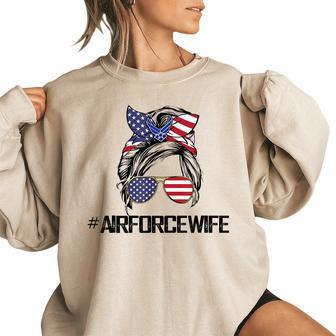 Air Force Wife Messy Bun Sunglasses Military Wife Veteran Women Oversized Sweatshirt | Mazezy