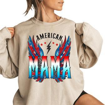 American Mama Retro Wings 4Th Of July For Women Gifts For Mama Funny Gifts Women Oversized Sweatshirt | Mazezy