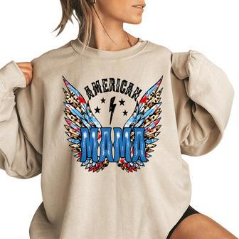 American Wings Mama Mom Fourth 4Th July Freedom Usa Gifts For Mom Funny Gifts Women Oversized Sweatshirt | Mazezy
