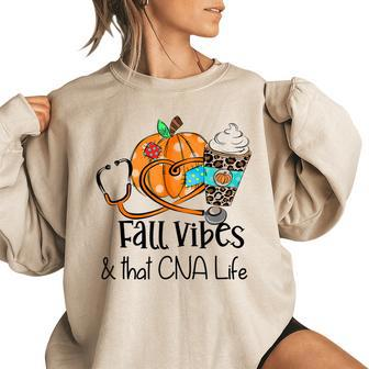 Fall Vibes And That Cna Nurse Life Nurse Fall Thanksgiving Women's Oversized Sweatshirt | Mazezy