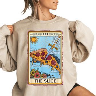 Funny Floral The Slice Tarot Card Pizza Fast Food Vintage Women Oversized Sweatshirt | Mazezy
