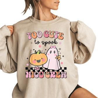 Nicu Nurse Halloween Retro Too Cute To Spook Nicu Crew Women's Oversized Sweatshirt | Mazezy
