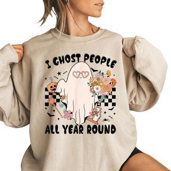 Ghost People Year Round Cool Spooky Ghost Halloween Halloween Funny Gifts Women Oversized Sweatshirt | Mazezy