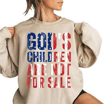 Gods Children Are Not For Sale Funny American Flag Quote Women Oversized Sweatshirt | Mazezy