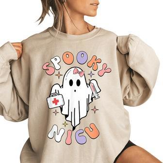 Groovy Ghost Halloween Ghost Boo Floral Spooky Nicu Nurse Women's Oversized Sweatshirt | Mazezy