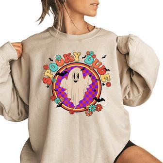 Hippie Halloween Cute Spooky Dude Fun Ghost Spooky Season Women Oversized Sweatshirt | Mazezy