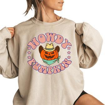 Howdy Pumpkin Rodeo Western Fall Southern Halloween Costume Women Oversized Sweatshirt | Mazezy