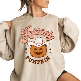 Howdy Pumpkin Western Fall Rodeo Halloween Women Oversized Sweatshirt | Mazezy