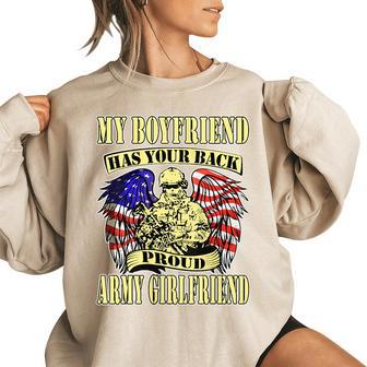 My Boyfriend Has Your Back Proud Army Girlfriend Us Military Funny Military Gifts Women Oversized Sweatshirt | Mazezy