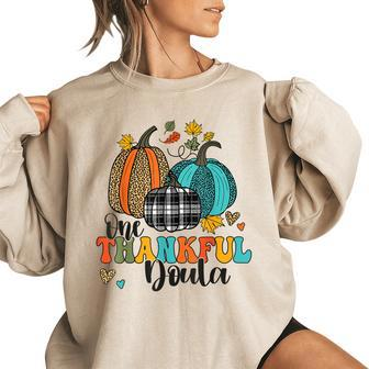 One Thankful Doula Midwife Birth Nurse Pumpkins Thanksgiving Women's Oversized Sweatshirt | Mazezy