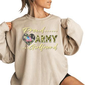 Proud Army Girlfriend - Us Flag Dog Tags Heart Military Gift Funny Military Gifts Women Oversized Sweatshirt | Mazezy