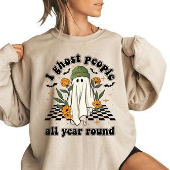 Retro Ghost People Year Round Funny Ghost Halloween Costume Halloween Funny Gifts Women Oversized Sweatshirt | Mazezy