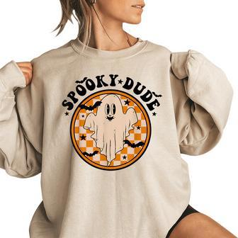 Retro Halloween Spooky Dude Cute Ghost Funny Spooky Season Women Oversized Sweatshirt | Mazezy