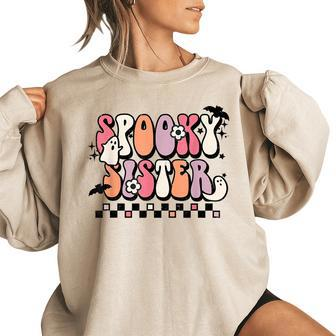 Retro Spooky Sister Floral Boho Ghost Sis Halloween Costume Gifts For Sister Funny Gifts Women Oversized Sweatshirt | Mazezy