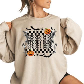 Spooky Dude Dancing Skeleton Pumpkin Funny Halloween Women Oversized Sweatshirt | Mazezy
