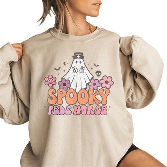 Spooky Peds Nurse Halloween Cute Ghost Pediatric Nurse Picu Women's Oversized Sweatshirt | Mazezy