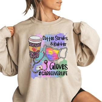 Tie Dye Leopard Caregiver Life Coffee Scrub Rubber Gloves Women's Oversized Sweatshirt | Mazezy CA