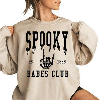 Vintage Bond-Hand Spooky Babes Club Est 1629 Halloween Vibes Halloween Funny Gifts Women Oversized Sweatshirt | Mazezy