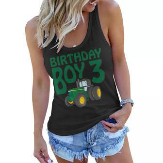 Kids 3Rd Birthday Green Farm Tractor | Three 3 Year Old Tractor Funny Gifts Women Flowy Tank | Mazezy
