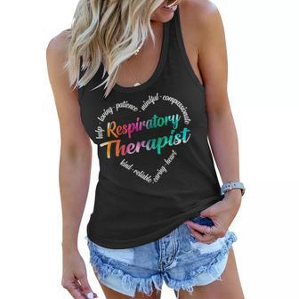 Respiratory Therapist Heart Word Cloud Watercolor Rainbow Women Flowy Tank | Mazezy