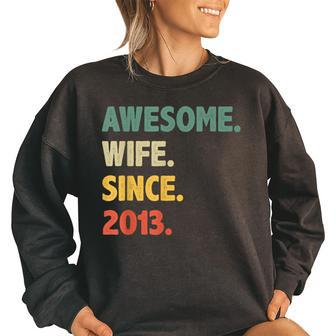 10Th Wedding Anniversary For Her Awesome Wife Since 2013 Women Oversized Sweatshirt | Mazezy